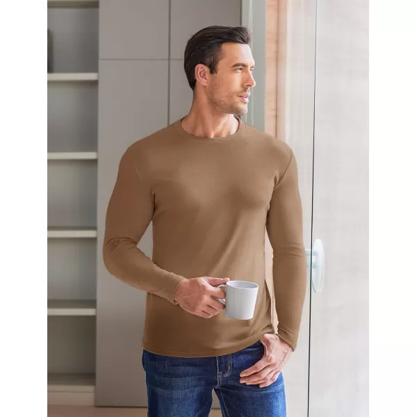 Ekouaer Mens Long Sleeve Shirts Crew Neck Fleece Thermal Undershirts Midweight Sweatshirts Soft Base Layer Pullover Tee TopsBronze