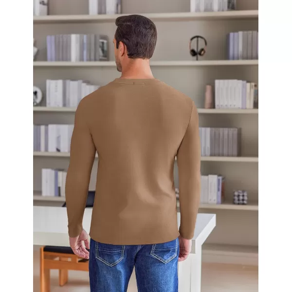 Ekouaer Mens Long Sleeve Shirts Crew Neck Fleece Thermal Undershirts Midweight Sweatshirts Soft Base Layer Pullover Tee TopsBronze