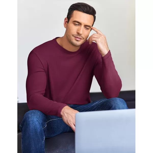 Ekouaer Mens Long Sleeve Shirts Crew Neck Fleece Thermal Undershirts Midweight Sweatshirts Soft Base Layer Pullover Tee TopsDark Red