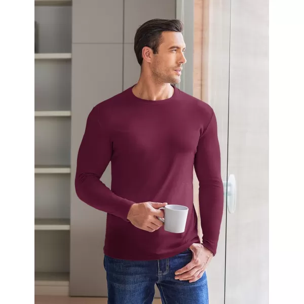 Ekouaer Mens Long Sleeve Shirts Crew Neck Fleece Thermal Undershirts Midweight Sweatshirts Soft Base Layer Pullover Tee TopsDark Red