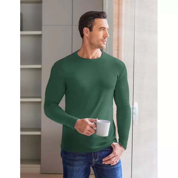 Ekouaer Mens Long Sleeve Shirts Crew Neck Fleece Thermal Undershirts Midweight Sweatshirts Soft Base Layer Pullover Tee TopsGreen