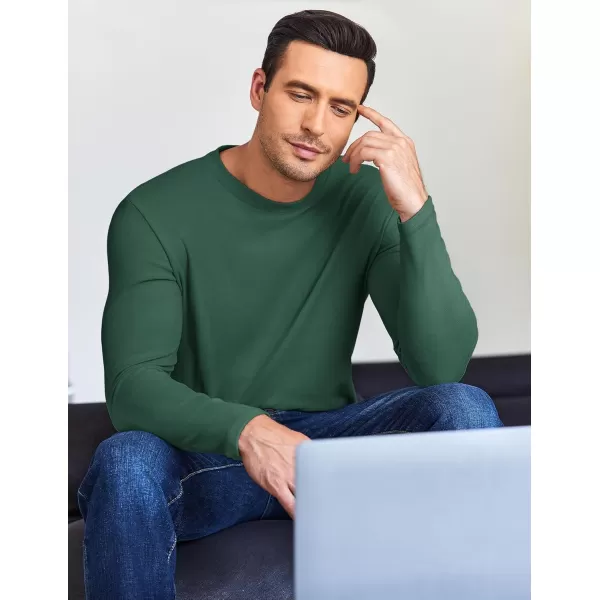 Ekouaer Mens Long Sleeve Shirts Crew Neck Fleece Thermal Undershirts Midweight Sweatshirts Soft Base Layer Pullover Tee TopsGreen