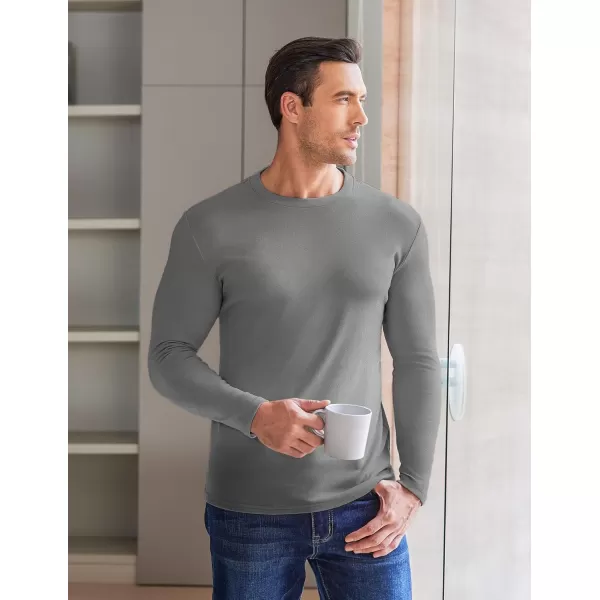 Ekouaer Mens Long Sleeve Shirts Crew Neck Fleece Thermal Undershirts Midweight Sweatshirts Soft Base Layer Pullover Tee TopsGrey