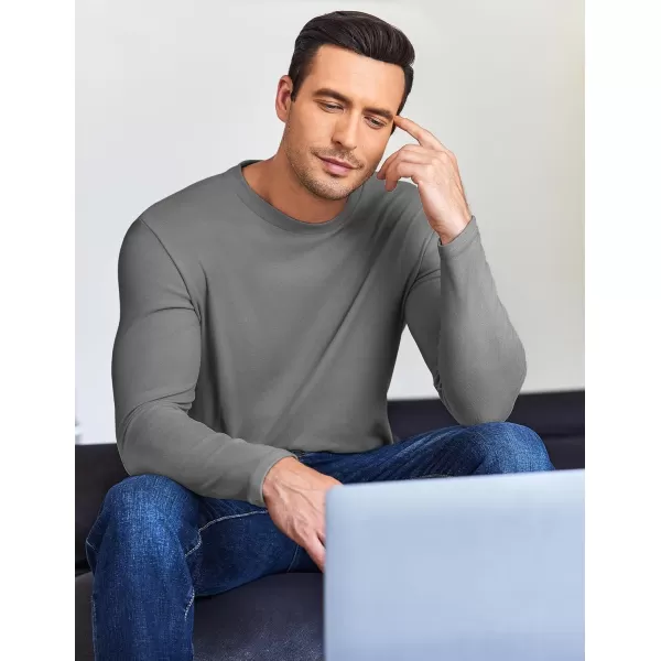 Ekouaer Mens Long Sleeve Shirts Crew Neck Fleece Thermal Undershirts Midweight Sweatshirts Soft Base Layer Pullover Tee TopsGrey