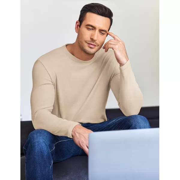 Ekouaer Mens Long Sleeve Shirts Crew Neck Fleece Thermal Undershirts Midweight Sweatshirts Soft Base Layer Pullover Tee TopsKhaki