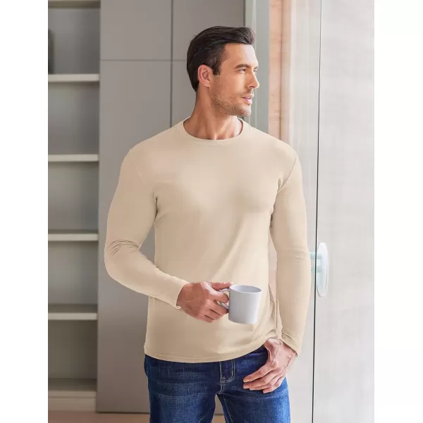 Ekouaer Mens Long Sleeve Shirts Crew Neck Fleece Thermal Undershirts Midweight Sweatshirts Soft Base Layer Pullover Tee TopsKhaki
