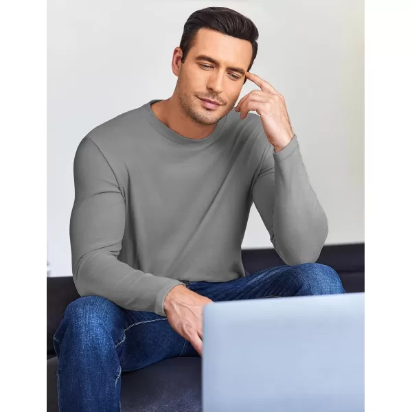 Ekouaer Mens Long Sleeve Shirts Crew Neck Fleece Thermal Undershirts Midweight Sweatshirts Soft Base Layer Pullover Tee TopsLight Grey