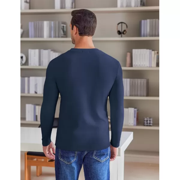 Ekouaer Mens Long Sleeve Shirts Crew Neck Fleece Thermal Undershirts Midweight Sweatshirts Soft Base Layer Pullover Tee TopsNavy Blue