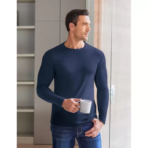 Ekouaer Mens Long Sleeve Shirts Crew Neck Fleece Thermal Undershirts Midweight Sweatshirts Soft Base Layer Pullover Tee TopsNavy Blue