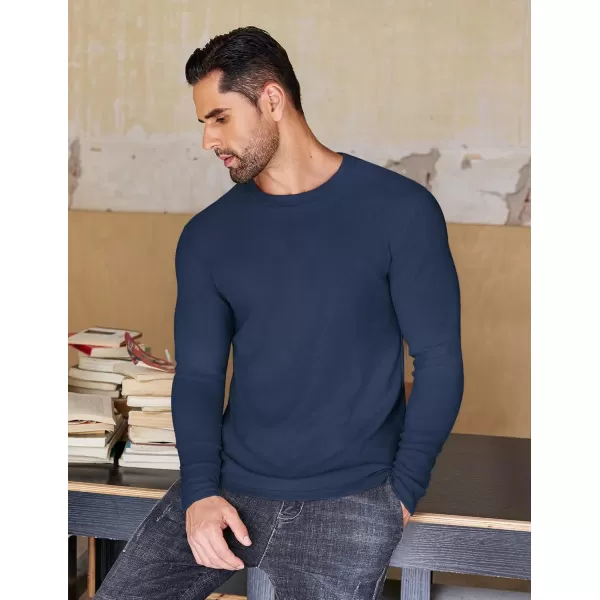 Ekouaer Mens Long Sleeve Shirts Crew Neck Fleece Thermal Undershirts Midweight Sweatshirts Soft Base Layer Pullover Tee TopsNavy Blue