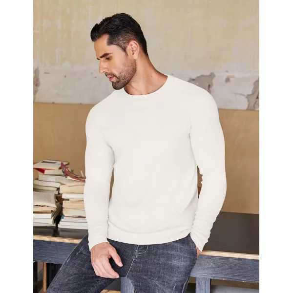 Ekouaer Mens Long Sleeve Shirts Crew Neck Fleece Thermal Undershirts Midweight Sweatshirts Soft Base Layer Pullover Tee TopsWhite