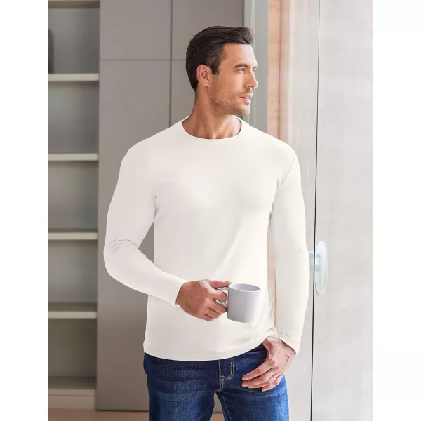 Ekouaer Mens Long Sleeve Shirts Crew Neck Fleece Thermal Undershirts Midweight Sweatshirts Soft Base Layer Pullover Tee TopsWhite