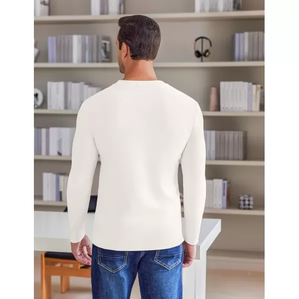 Ekouaer Mens Long Sleeve Shirts Crew Neck Fleece Thermal Undershirts Midweight Sweatshirts Soft Base Layer Pullover Tee TopsWhite