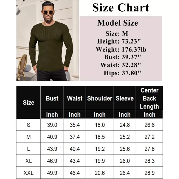 Ekouaer Mens Long Sleeve Shirts Ribbed Pullover Sweater Sim Fit Thermal Tops Crew Neck Stretchy Undershirts SXXLArmy Green