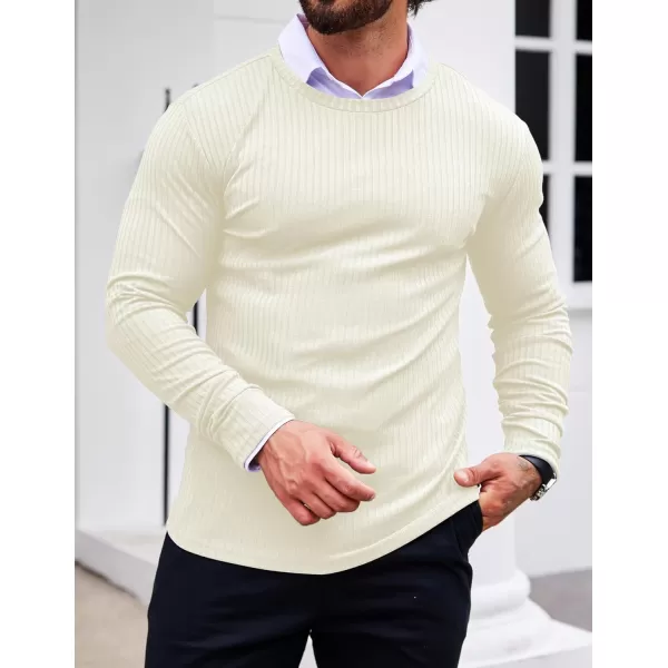 Ekouaer Mens Long Sleeve Shirts Ribbed Pullover Sweater Sim Fit Thermal Tops Crew Neck Stretchy Undershirts SXXLBeige