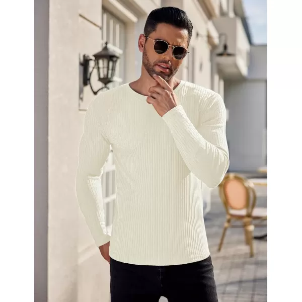 Ekouaer Mens Long Sleeve Shirts Ribbed Pullover Sweater Sim Fit Thermal Tops Crew Neck Stretchy Undershirts SXXLBeige