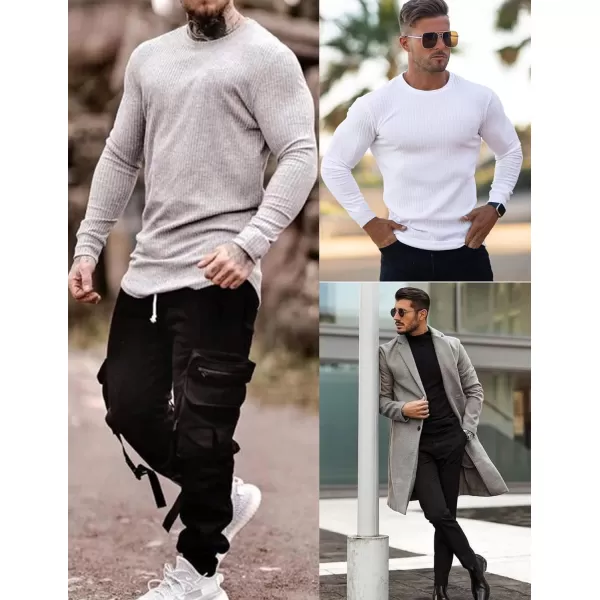 Ekouaer Mens Long Sleeve Shirts Ribbed Pullover Sweater Sim Fit Thermal Tops Crew Neck Stretchy Undershirts SXXLBlack