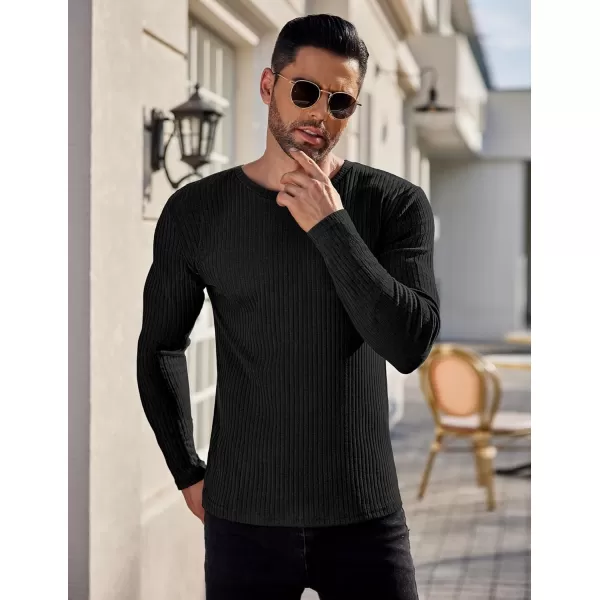 Ekouaer Mens Long Sleeve Shirts Ribbed Pullover Sweater Sim Fit Thermal Tops Crew Neck Stretchy Undershirts SXXLBlack