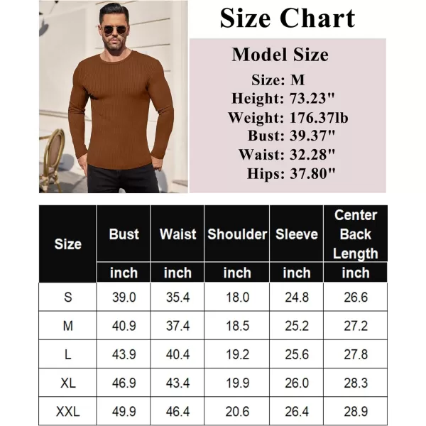 Ekouaer Mens Long Sleeve Shirts Ribbed Pullover Sweater Sim Fit Thermal Tops Crew Neck Stretchy Undershirts SXXLBrown