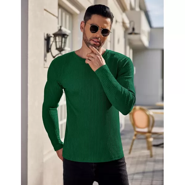 Ekouaer Mens Long Sleeve Shirts Ribbed Pullover Sweater Sim Fit Thermal Tops Crew Neck Stretchy Undershirts SXXLDeep Green