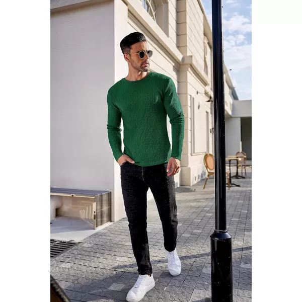 Ekouaer Mens Long Sleeve Shirts Ribbed Pullover Sweater Sim Fit Thermal Tops Crew Neck Stretchy Undershirts SXXLDeep Green