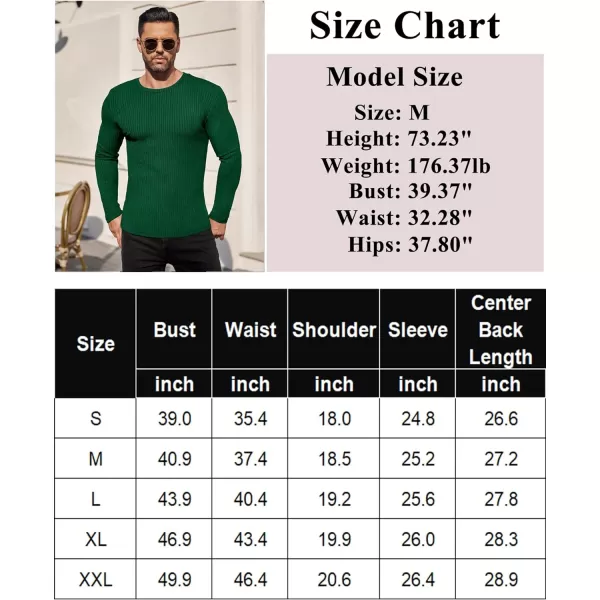 Ekouaer Mens Long Sleeve Shirts Ribbed Pullover Sweater Sim Fit Thermal Tops Crew Neck Stretchy Undershirts SXXLDeep Green