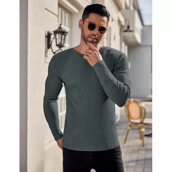 Ekouaer Mens Long Sleeve Shirts Ribbed Pullover Sweater Sim Fit Thermal Tops Crew Neck Stretchy Undershirts SXXLDeep Grey