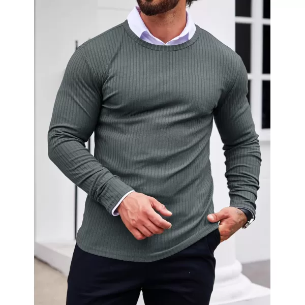 Ekouaer Mens Long Sleeve Shirts Ribbed Pullover Sweater Sim Fit Thermal Tops Crew Neck Stretchy Undershirts SXXLDeep Grey