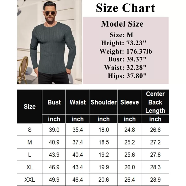 Ekouaer Mens Long Sleeve Shirts Ribbed Pullover Sweater Sim Fit Thermal Tops Crew Neck Stretchy Undershirts SXXLDeep Grey