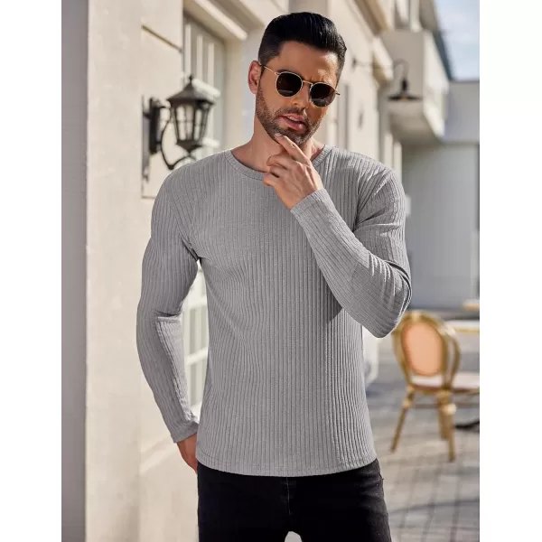 Ekouaer Mens Long Sleeve Shirts Ribbed Pullover Sweater Sim Fit Thermal Tops Crew Neck Stretchy Undershirts SXXLGrey