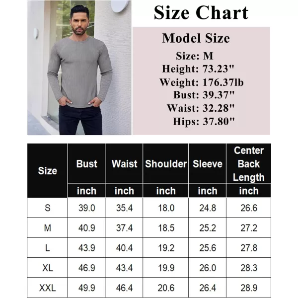 Ekouaer Mens Long Sleeve Shirts Ribbed Pullover Sweater Sim Fit Thermal Tops Crew Neck Stretchy Undershirts SXXLGrey