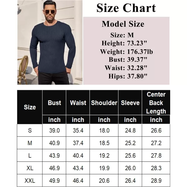 Ekouaer Mens Long Sleeve Shirts Ribbed Pullover Sweater Sim Fit Thermal Tops Crew Neck Stretchy Undershirts SXXLNavy Blue