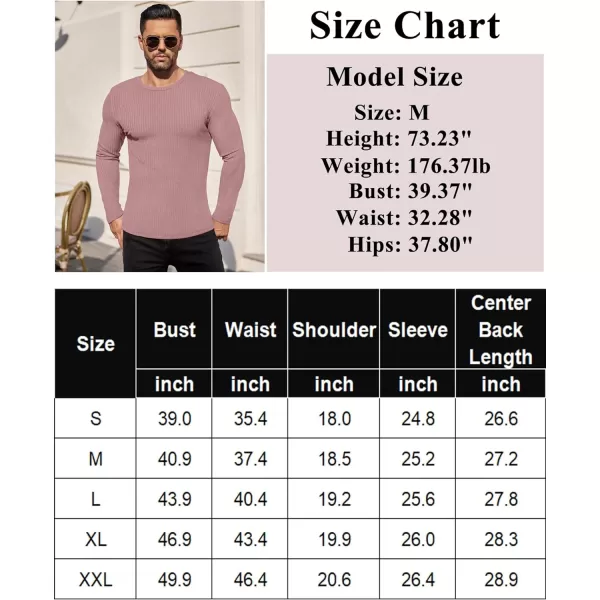 Ekouaer Mens Long Sleeve Shirts Ribbed Pullover Sweater Sim Fit Thermal Tops Crew Neck Stretchy Undershirts SXXLPink