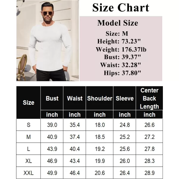 Ekouaer Mens Long Sleeve Shirts Ribbed Pullover Sweater Sim Fit Thermal Tops Crew Neck Stretchy Undershirts SXXLWhite