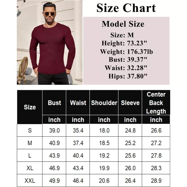 Ekouaer Mens Long Sleeve Shirts Ribbed Pullover Sweater Sim Fit Thermal Tops Crew Neck Stretchy Undershirts SXXLWine Red