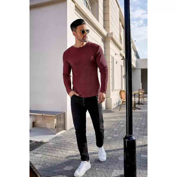 Ekouaer Mens Long Sleeve Shirts Ribbed Pullover Sweater Sim Fit Thermal Tops Crew Neck Stretchy Undershirts SXXLWine Red