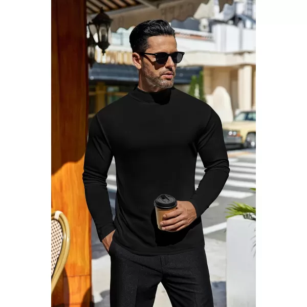 Ekouaer Mens Mock Turtleneck Long Sleeve Turtle Neck Shirts Lightweight Undershirt Thermal Pullover SweaterBlack