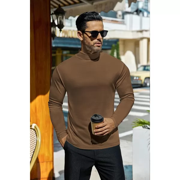 Ekouaer Mens Mock Turtleneck Long Sleeve Turtle Neck Shirts Lightweight Undershirt Thermal Pullover SweaterBrown