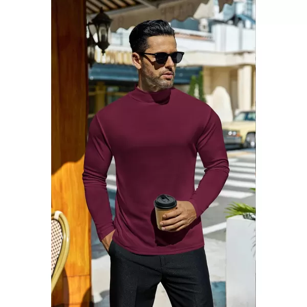 Ekouaer Mens Mock Turtleneck Long Sleeve Turtle Neck Shirts Lightweight Undershirt Thermal Pullover SweaterDark Red