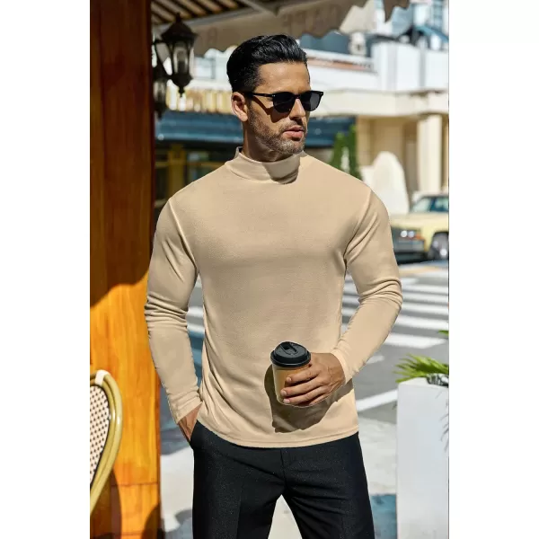 Ekouaer Mens Mock Turtleneck Long Sleeve Turtle Neck Shirts Lightweight Undershirt Thermal Pullover SweaterKhaki