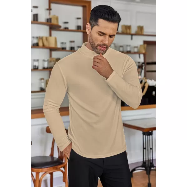 Ekouaer Mens Mock Turtleneck Long Sleeve Turtle Neck Shirts Lightweight Undershirt Thermal Pullover SweaterKhaki