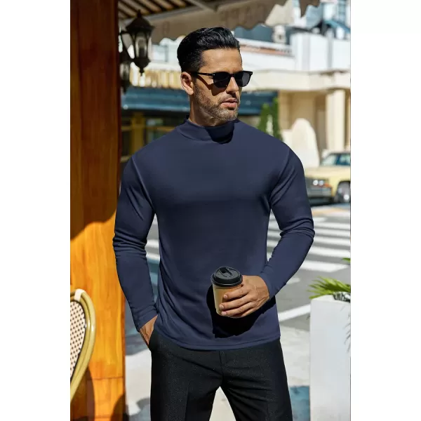 Ekouaer Mens Mock Turtleneck Long Sleeve Turtle Neck Shirts Lightweight Undershirt Thermal Pullover SweaterNavy Blue