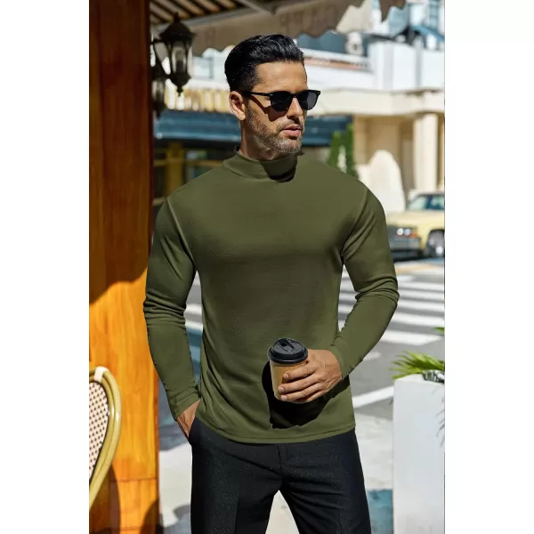 Ekouaer Mens Mock Turtleneck Long Sleeve Turtle Neck Shirts Lightweight Undershirt Thermal Pullover SweaterOlive Army Green