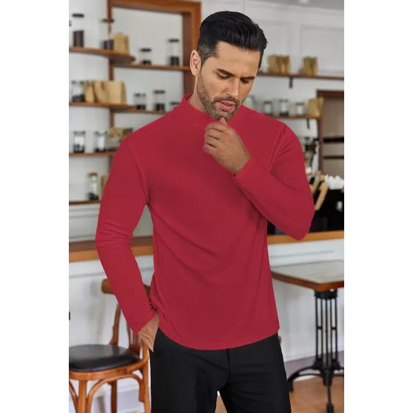 Ekouaer Mens Mock Turtleneck Long Sleeve Turtle Neck Shirts Lightweight Undershirt Thermal Pullover SweaterRed