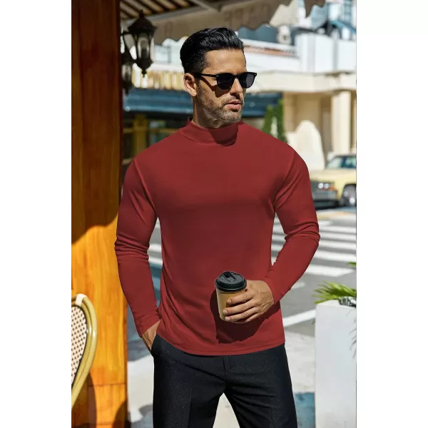 Ekouaer Mens Mock Turtleneck Long Sleeve Turtle Neck Shirts Lightweight Undershirt Thermal Pullover SweaterWine Red