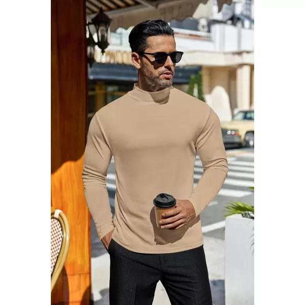 Ekouaer Mens Mock Turtleneck Shirts Long Sleeve Basic Turtle Neck Undershirt Lightweight Thermal Pullover SweaterKhaki