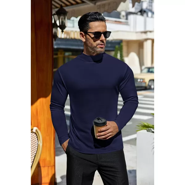 Ekouaer Mens Mock Turtleneck Shirts Long Sleeve Basic Turtle Neck Undershirt Lightweight Thermal Pullover SweaterNavy Blue