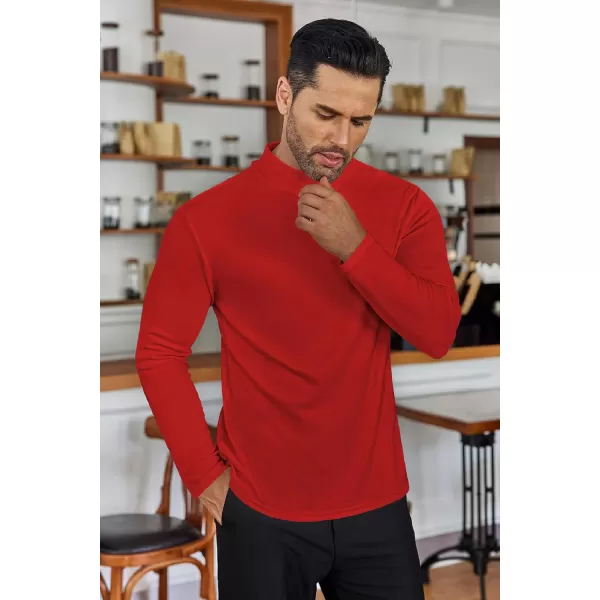 Ekouaer Mens Mock Turtleneck Shirts Long Sleeve Basic Turtle Neck Undershirt Lightweight Thermal Pullover SweaterRed