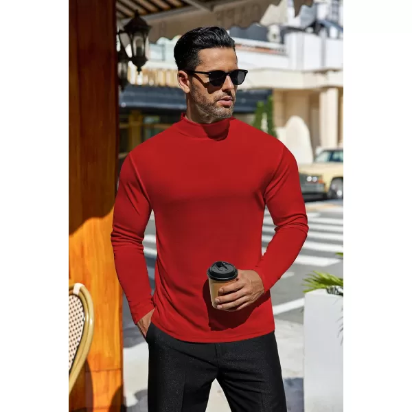 Ekouaer Mens Mock Turtleneck Shirts Long Sleeve Basic Turtle Neck Undershirt Lightweight Thermal Pullover SweaterRed