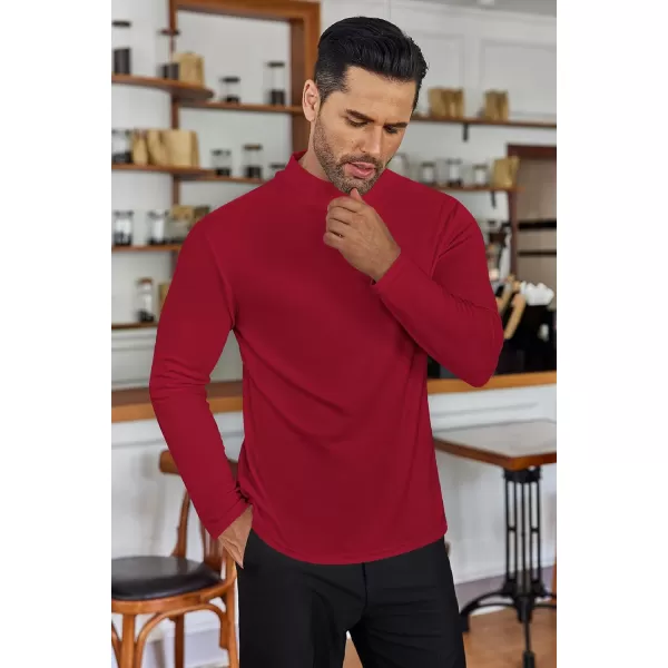 Ekouaer Mens Mock Turtleneck Shirts Long Sleeve Basic Turtle Neck Undershirt Lightweight Thermal Pullover SweaterWine Red